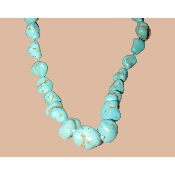 Turquoise Color Stone Nugget Bead Necklace Adjustable Chain - Picture 1 of 8